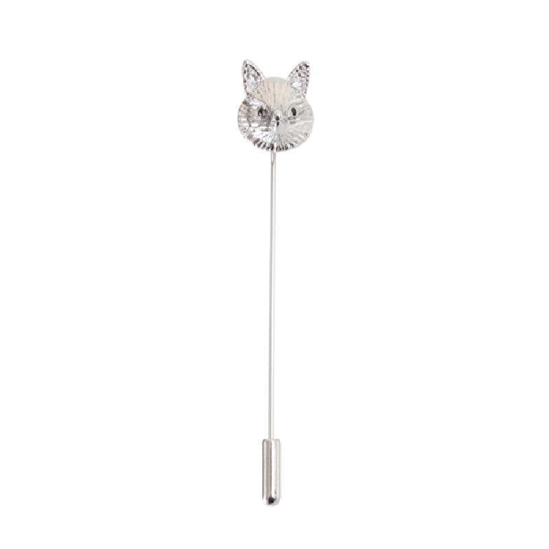 Dalaco rhodium plated fox head lapel pin with detailed design, suitable for clothing accessories and stylish accents.