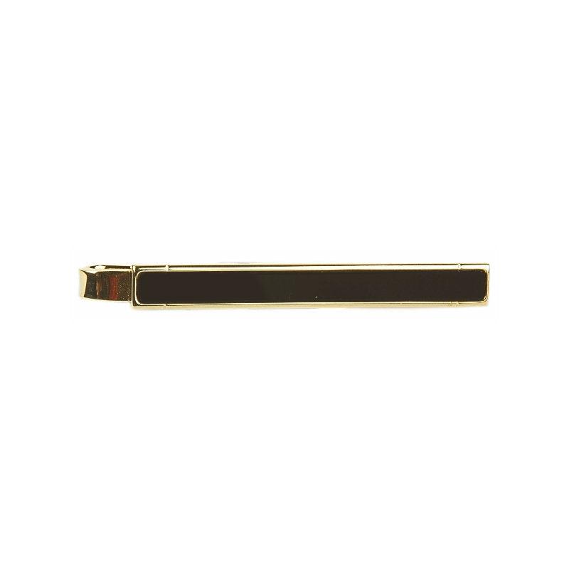 Gold-plated Dalaco tie slide with full onyx stone, stylish tie bar accessory for formal wear.