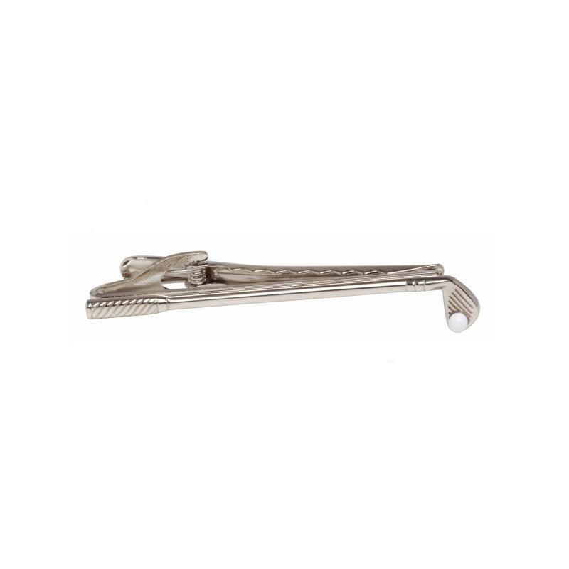 Dalaco rhodium-plated golf club and ball tie bar, men's accessory, elegant men's jewelry for formal or casual wear