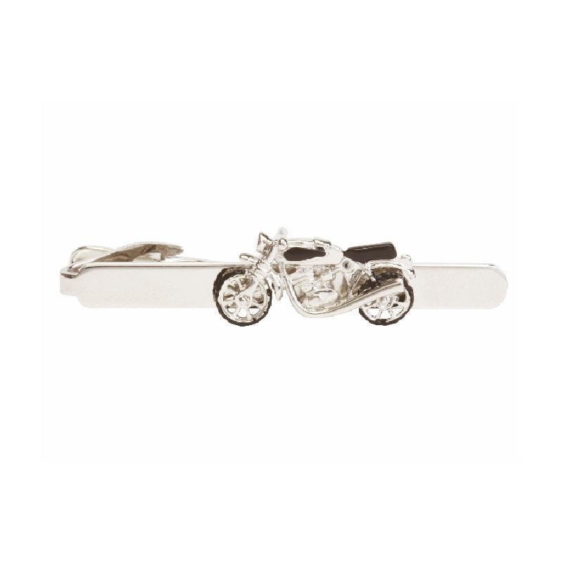 Dalaco motorbike-themed tie bar with rhodium plating, stylish accessory for men's formal wear.