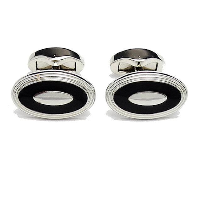 David Aster enamel oval cufflinks in black and silver with a sleek polished finish