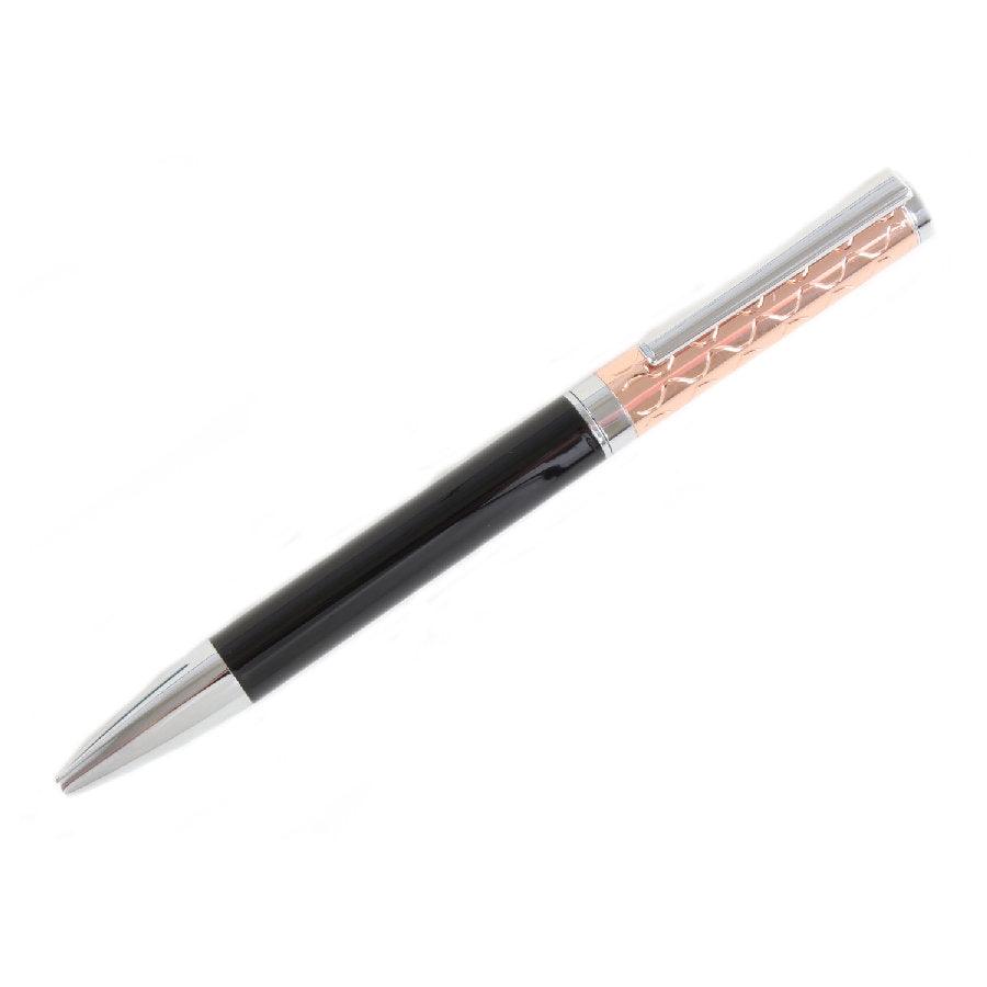 David Aster rose gold and black ballpoint pen with sleek design, featuring a metallic finish and comfortable grip.