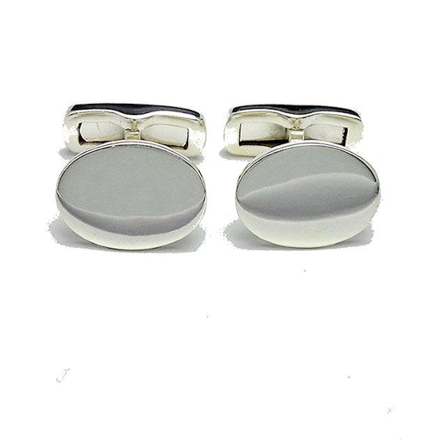 Engraved sterling silver cufflinks oval shaped with polished smooth finish