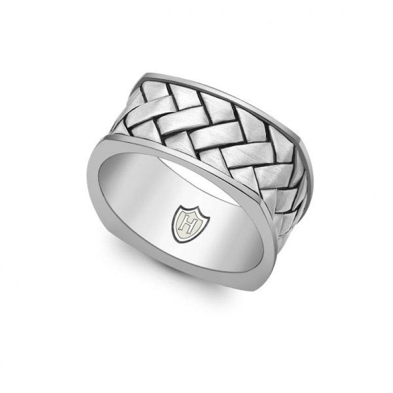 Sterling silver Herringbone Collection ring by Hoxton, featuring a sleek, textured herringbone design on a stylish silver ring.