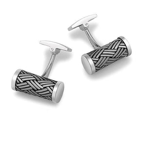 Hoxton sterling silver basket weave cufflinks with cylindrical design and polished edges