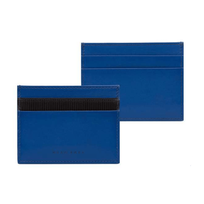 Blue Hugo Boss Matrix leather card holder, compact and stylish wallet with multiple card slots for organization.