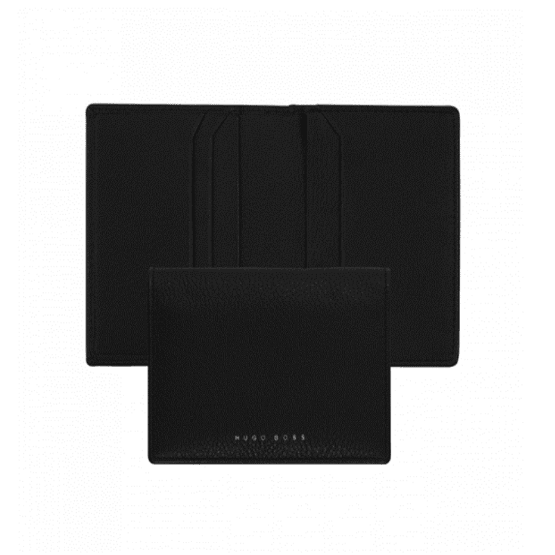 HUGO BOSS Storyline black leather card holder with multiple card slots and sleek design for men.