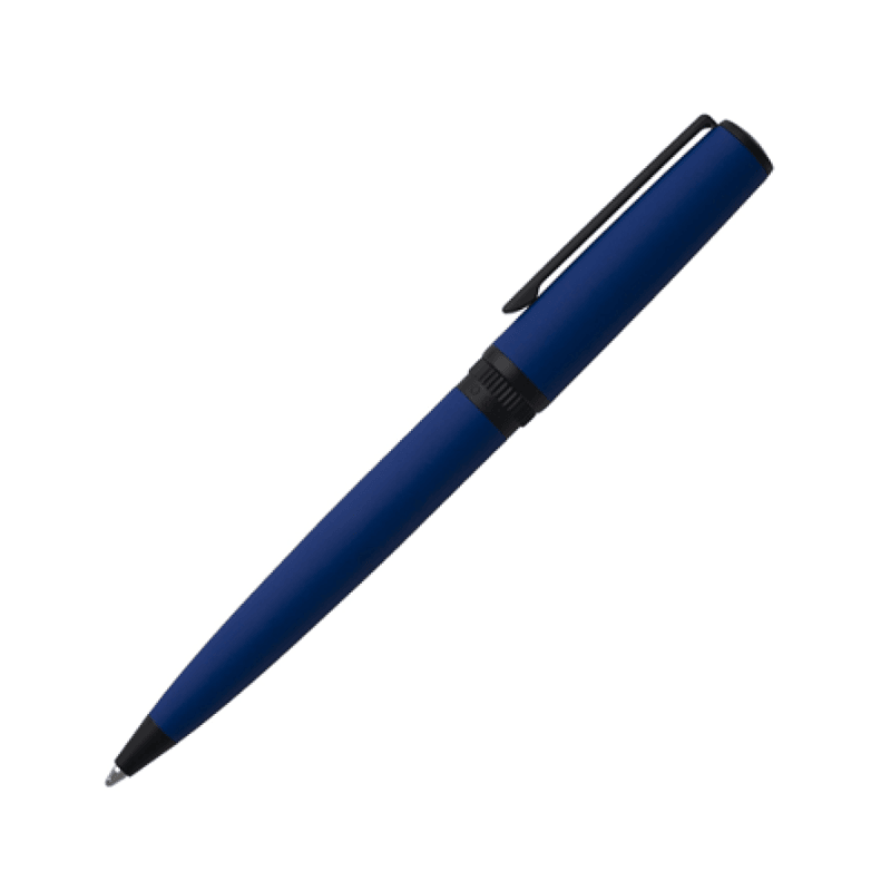 Hugo Boss Gear Matrix blue ballpoint pen with sleek design and branded accents, ideal for writing and professional use.