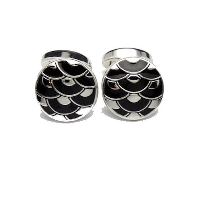 David Aster enamel cufflinks with black and silver scale design luxury dress cufflinks for men
