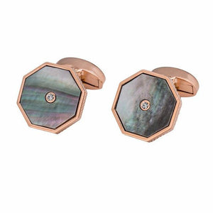 T.M.J gold and rose gold octagonal cufflinks for men with mother of pearl and center crystal