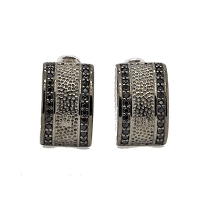 T.M.J oxidized sterling silver cufflinks with textured design and black stone accents