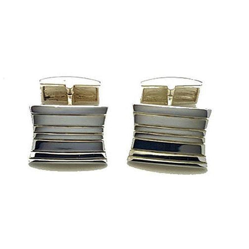 Cudworth sterling silver cufflinks for men with a modern striped design and polished finish