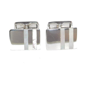 T.M.J sterling silver mother of pearl cufflinks with rectangular shape and striped design