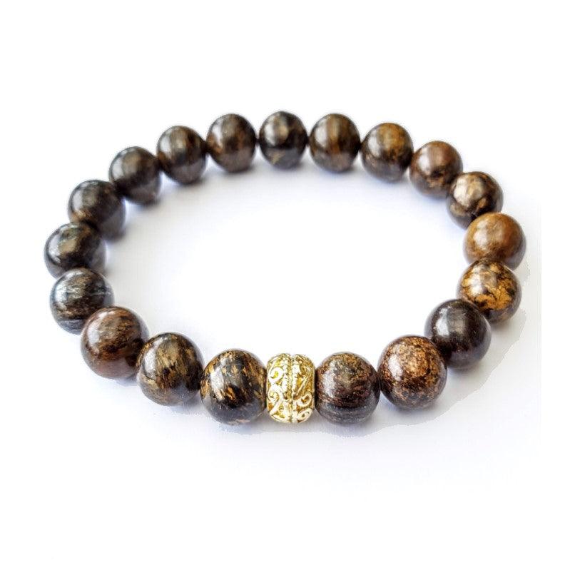 Natural Bronzite Stone Beads Bracelet by T.M.J, 17cm, round polished beads, stylish and earthy accessory.