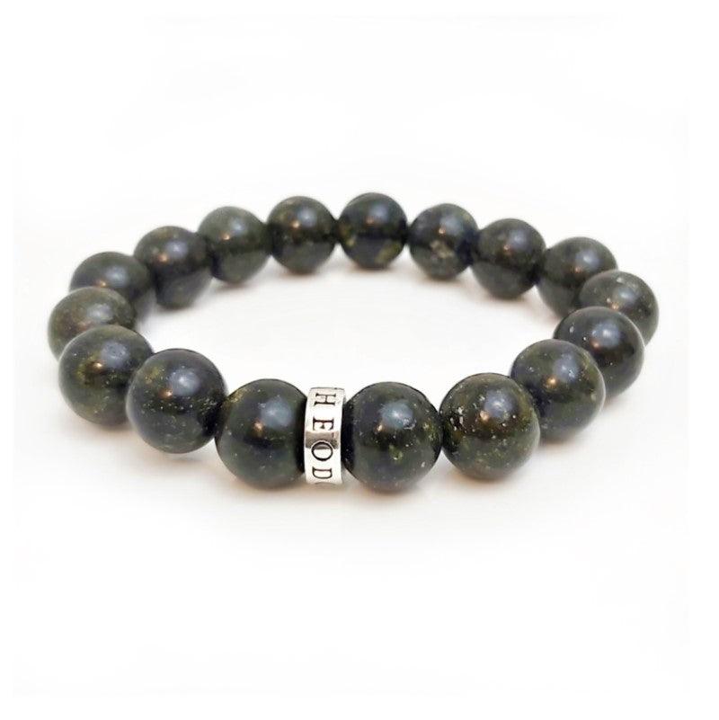 Natural green Jasper beads bracelet by T.M.J, 17cm bead bracelet featuring polished green gemstone beads.