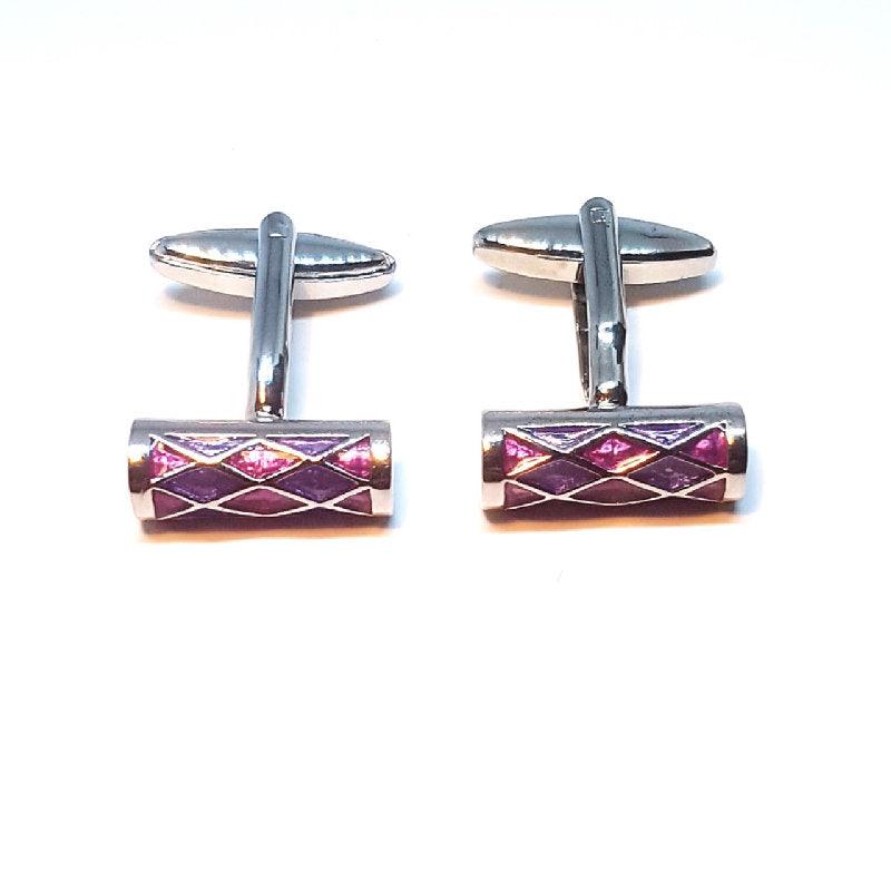 T.M.J enamel rhodium cufflinks featuring a vibrant harlequin pattern, stylish men's accessory for formal wear.