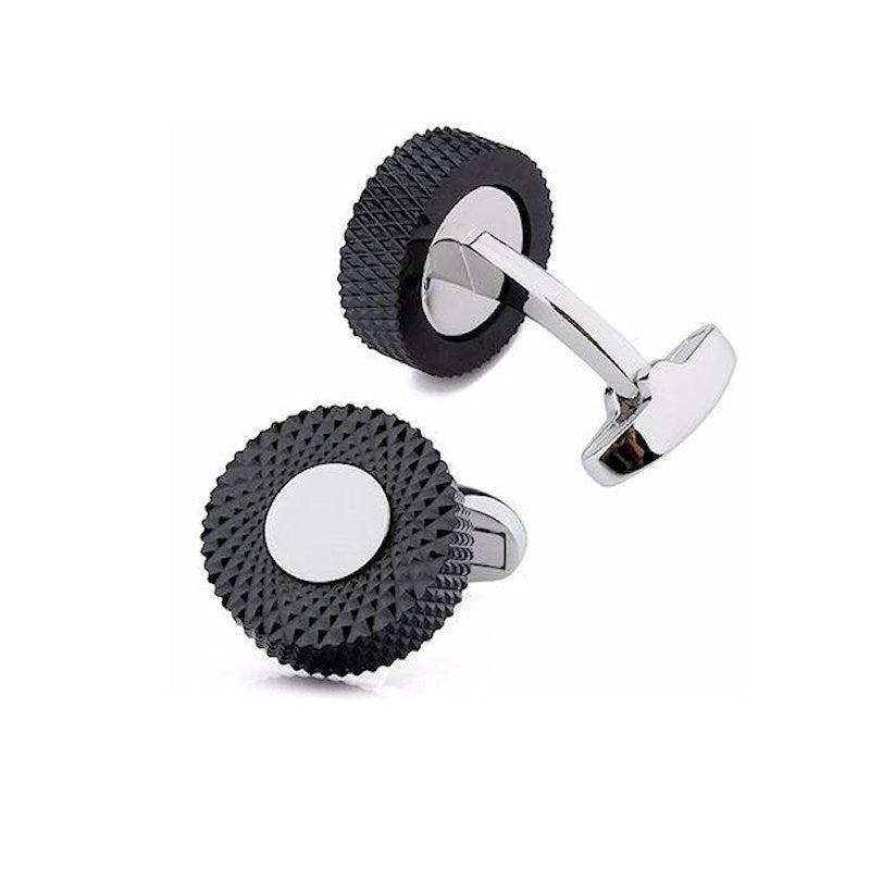T.M.J Gunmetal cufflinks for men with a plain metal design, showcasing sleek, polished gunmetal finish and classic style.