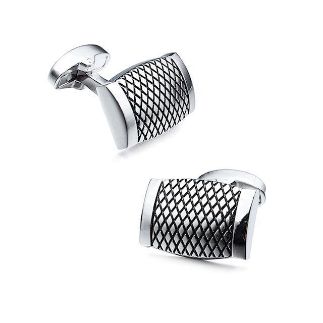 T.M.J Gunmetal Rectangle Cufflinks with plain metal design, featuring sleek rectangular shape and gunmetal finish.