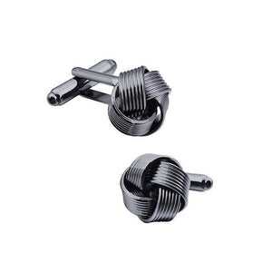 T.M.J twist knot plain metal cufflinks for men with gunmetal finish, elegant metal design, perfect for formal wear.