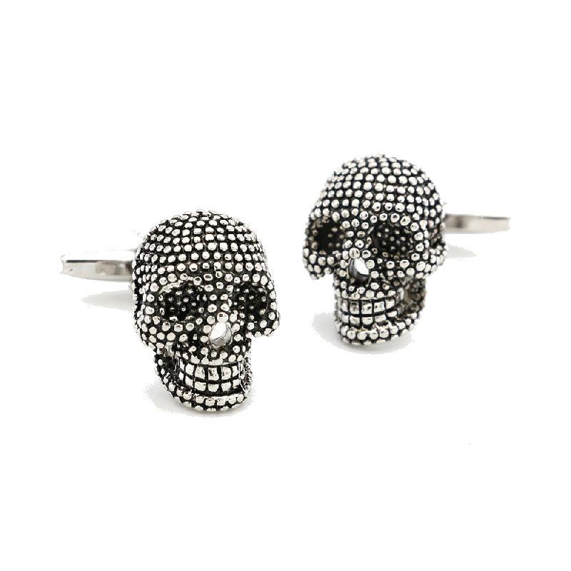 T.M.J oxidised skull cufflinks for men, handcrafted style with detailed skull design, jewelry accessory for formal wear.