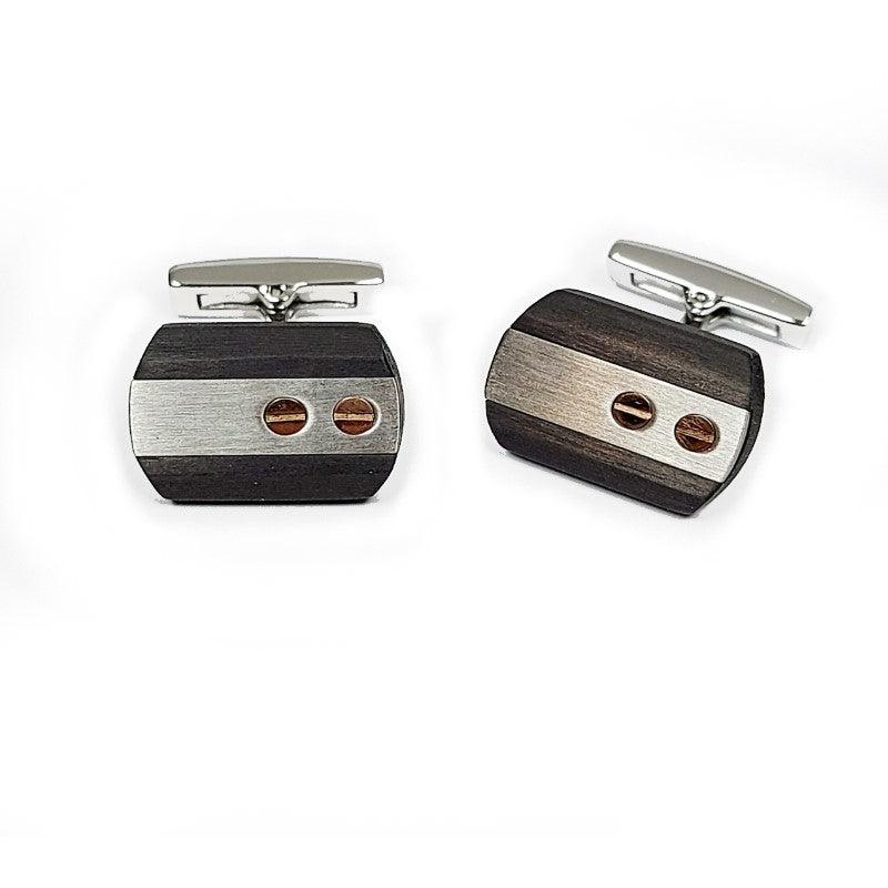 Timeless stainless steel and carbon fiber cufflinks with gold-plated screws, elegant men's accessories by T.M.J.
