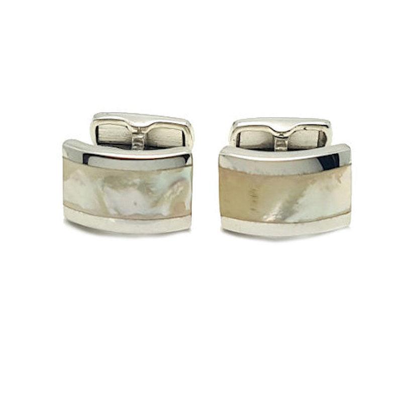 Sterling silver cufflinks with mother of pearl inlay, stylish men's jewelry by T.M.J.