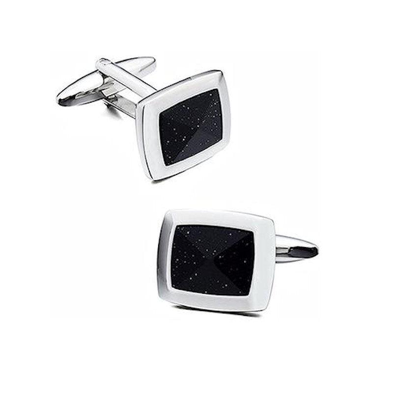 T.M.J blue and gold sandstone handcrafted stone cufflinks featuring polished, natural stone with intricate pattern details.