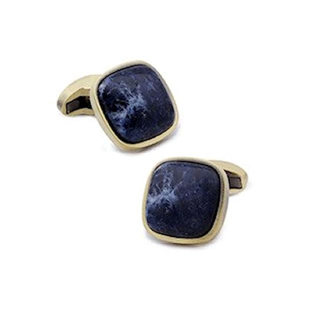 T.M.J stone cufflinks with sodalite marble inlay, cushion style, elegant men's accessory with natural stone detail.