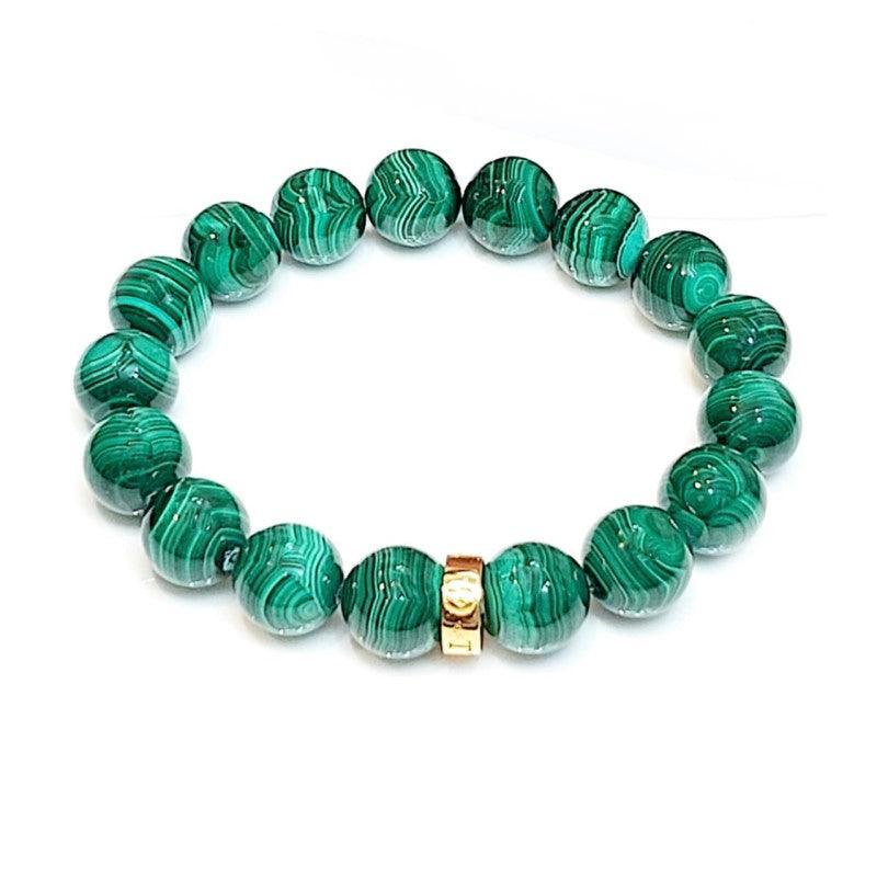 Theodore Natural Green malachite with Silver Bead Bracelet - Theodore Designs