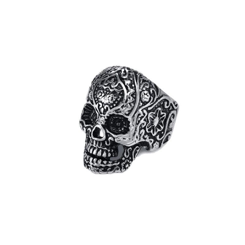 Stainless Steel Men's Gothic Flower Skull RingTheodore 316L Stainless Steel Men's Skull Ring
Elevate your style with this bold 316L Stainless Steel Men's Skull Ring. Featuring a matte finish and Black IP PlatiStainless Steel RingsT.M.JTheodore Men's JewelryStainless Steel Men's Skull Ring