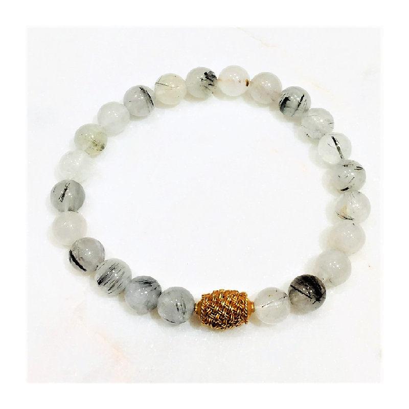 White Rutilated Quartz Beaded BraceletRutilated Quartz is an illuminator for the soul, promoting spiritual growth. It cleanses and energises the aura. Draws off negative energy and disease, letting go ofBead BraceletsT.M.JTheodore Men's JewelryWhite Rutilated Quartz