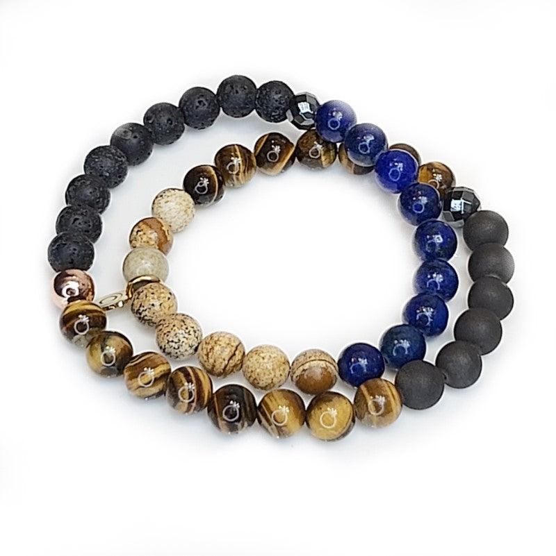 Wrap Around Multi Stone Beaded BraceletA minimalist and elegant handmade bracelet for a stylish look but always with personality! Theodore double wrap with our designer Balinese handcrafted beads,
a trueBead BraceletsT.M.JTheodore Men's JewelryWrap Around Multi Stone Beaded Bracelet