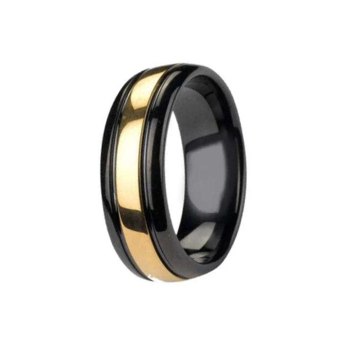 Black and gold tungsten carbide men's band ring
