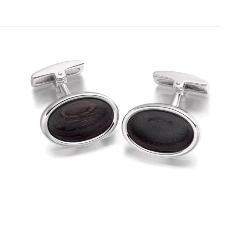 Hoxton London sterling silver and ebony wood oval cufflinks