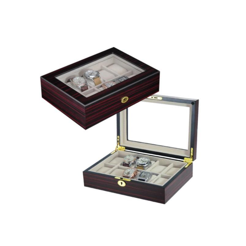 Classic ebony wooden watch box with ten slots and velvet lining