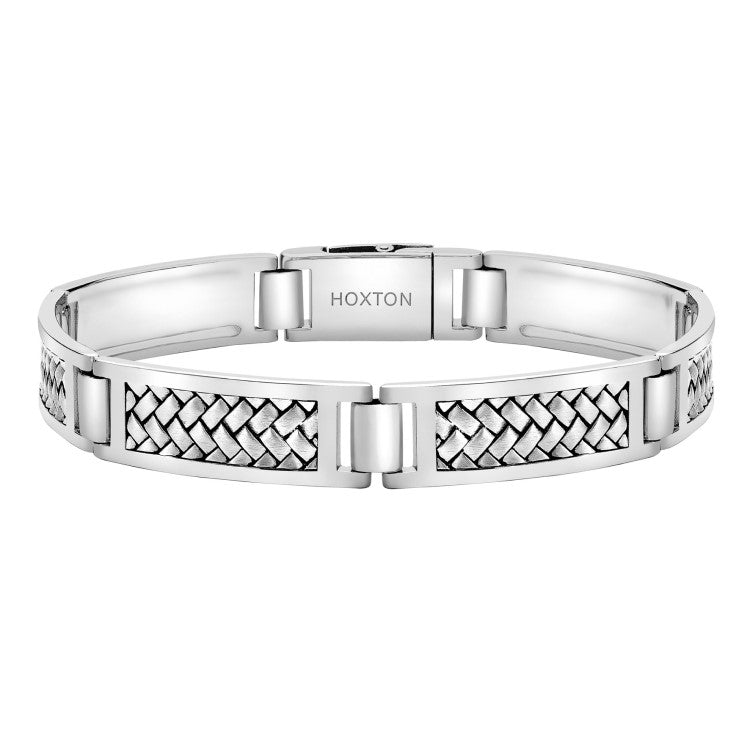 Hoxton London Men's 925 Sterling Silver Rhodium Plated Herringbone Rectangular Link Bracelet
