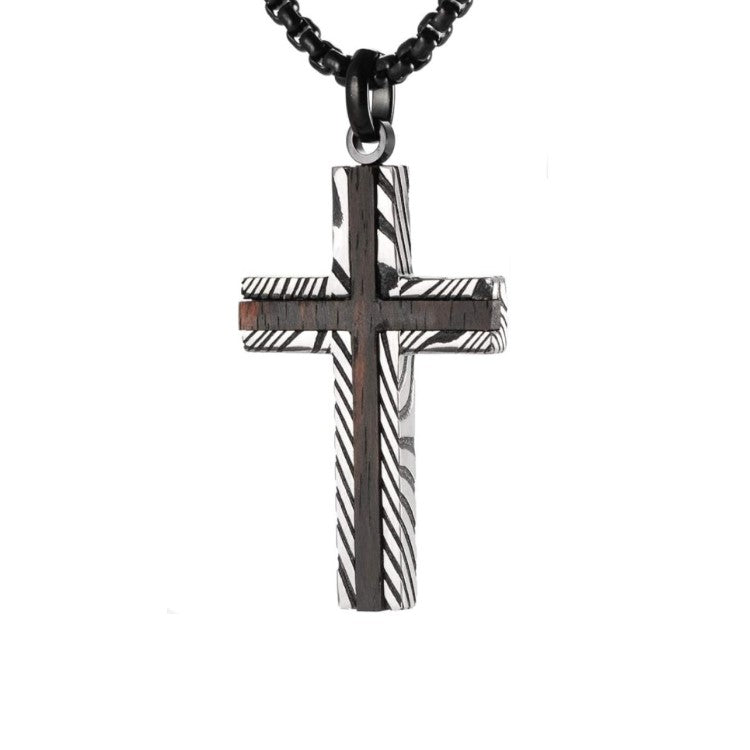 Alaric Men's Stainless Steel Damascus Cross Pendant with Chain