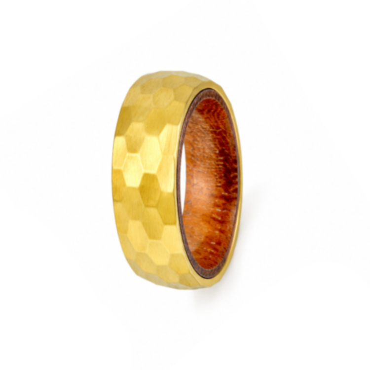 Emberwood-1 Gold-Plated Stainless Steel Ring with Genuine Hardwood Inlay