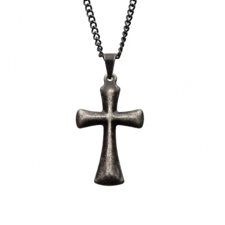 Crusader Antique Steel Cross Pendant with Matte Black Chain