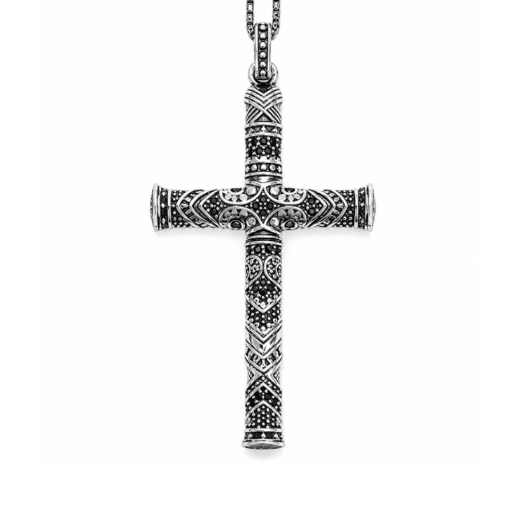 Vessalius Silver Cross C.Z Double Sided Pendant