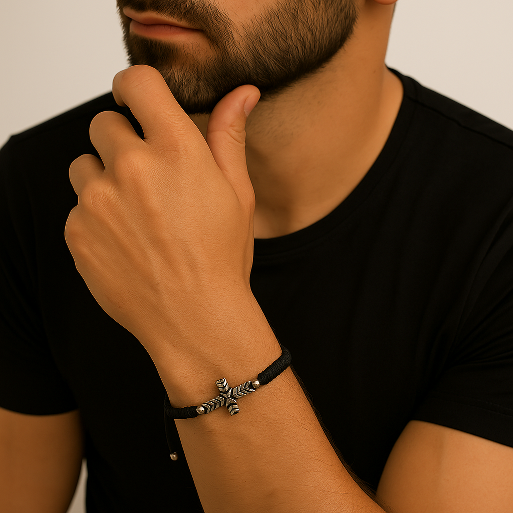 High quality Stainless Steel Cross Charm  Macrame  Bracelet