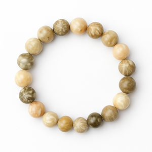 Chrysanthemum elasticated bead bracelet with natural stones and stainless steel spacer for positivity and style.