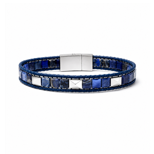 T.M.J Kairos Sodalite beaded bracelet with silver accents, featuring round blue sodalite stones and silver spacer beads.