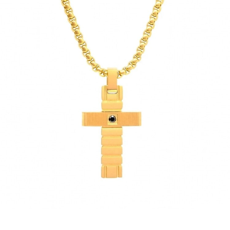 Faron Gold PVD Stainless Steel Cross Pendant with Cubic Zirconia