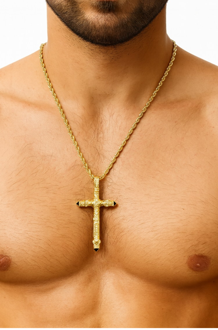 Golden Skull Cross Pendant – 925 Sterling Silver, Gold-Plated, Vintage Design