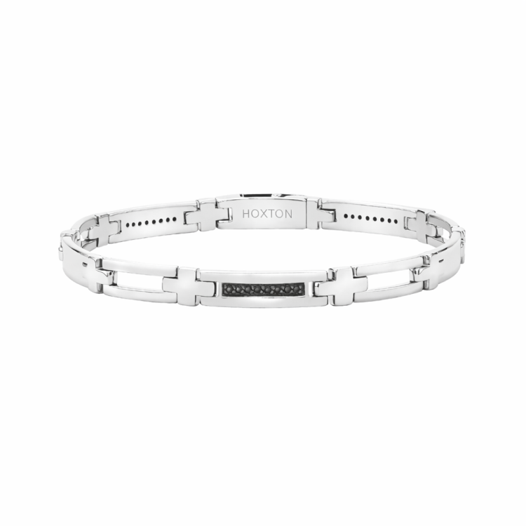 Hoxton London' Men's Sterling Silver Black Sapphire Set Bar Bracelet 21.5cm/8.25