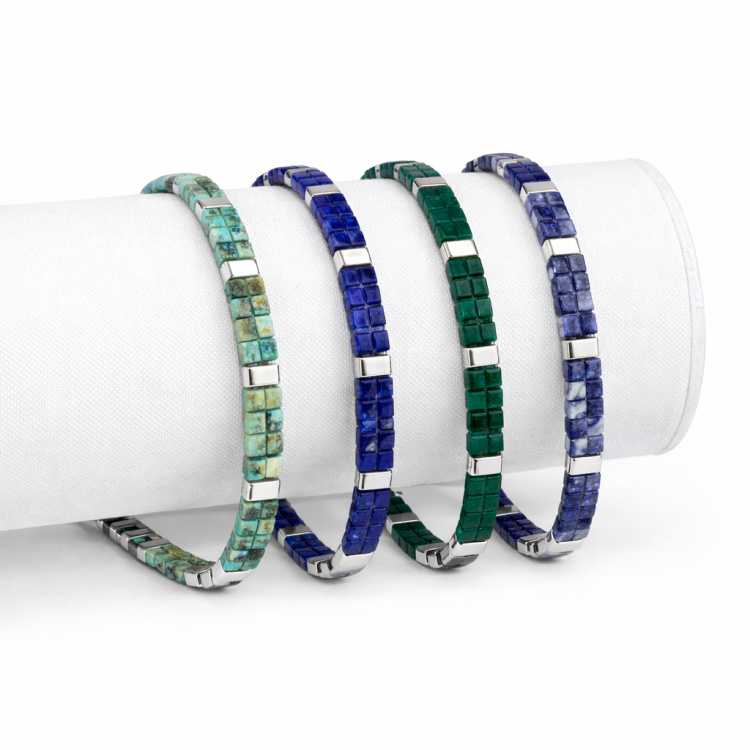 TwinAxis Faceted Stone Bracelet – Stainless Steel Accents