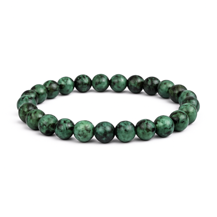 African Turquoise Beaded Bracelet with green-blue jasper stones, handcrafted for transformation and style.