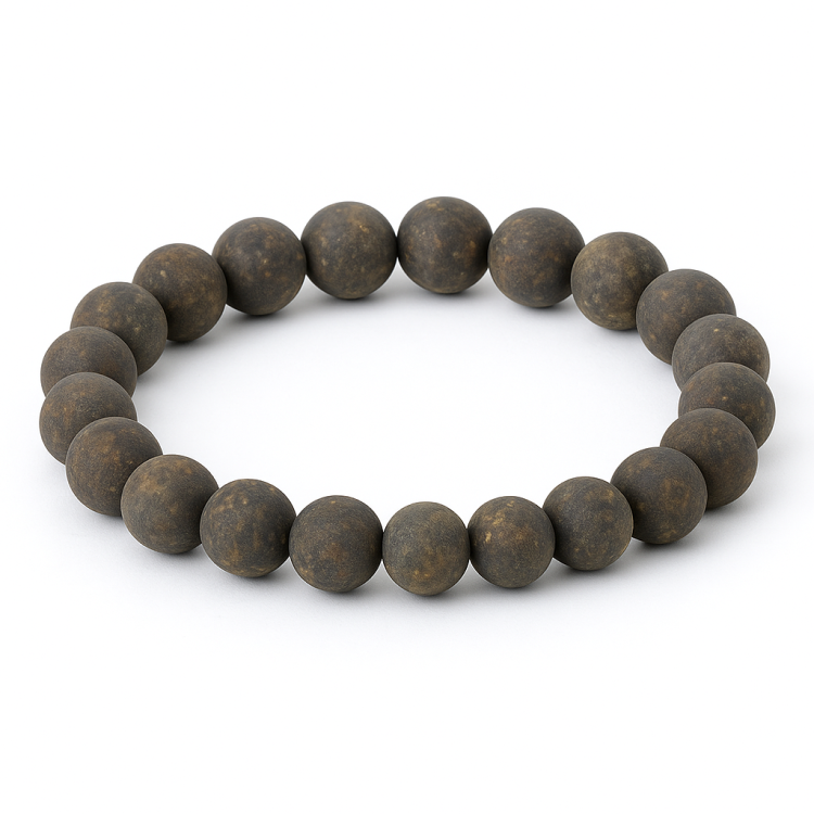 Natural Bronzite stone beaded bracelet with matte finish and elastic design.