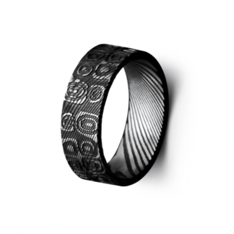 Aegis - Men’s Damascus ovals and circles Ring symbolizes cycles, protection, or unity.